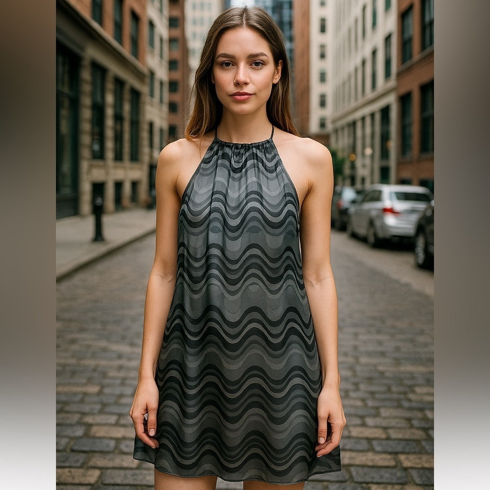 Vintage 90’s Y2K The Limited Silk Grey 100% Silk Patterned Dress Size 6